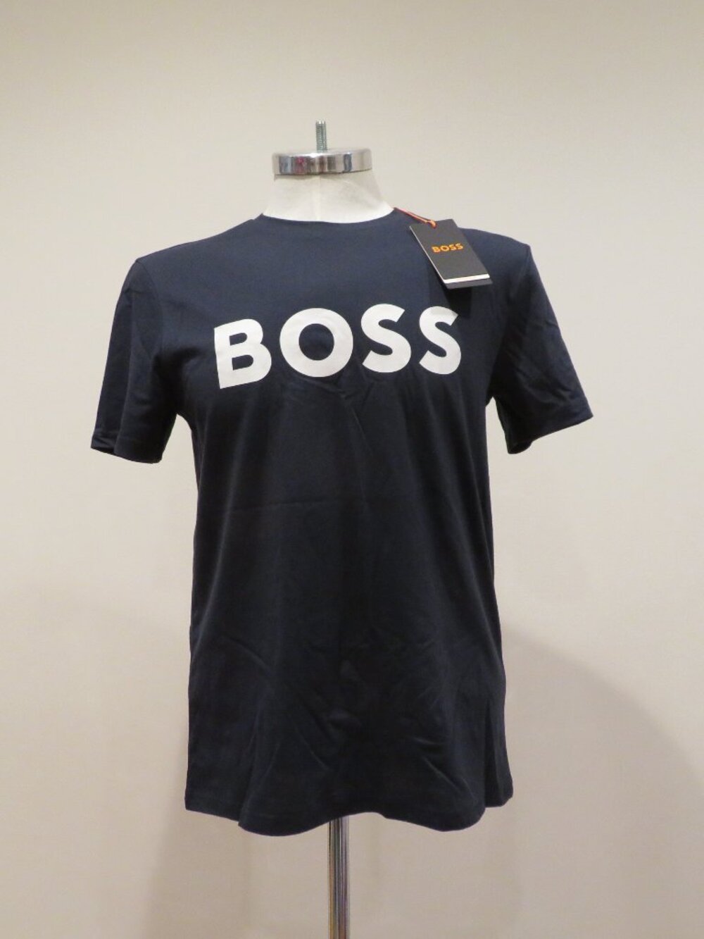 Men Hugo Boss Navy Blue Cotton T-Shirt S Short Sleeves